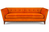 Isabella Sofa : Hermes Orange W/ Chocolate Velvet Contrasting Welt -JAMES By Jimmy DeLaurentis