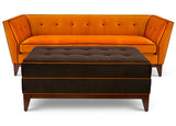 Isabella Sofa : Hermes Orange W/ Chocolate Velvet Contrasting Welt -Ottoman : Chocolate W/ Hermes Orange Welt JAMES By Jimmy DeLaurentis
