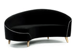 Melodia Curved Sofa : Jet Black and Snow Velvet /Gold Legs - JAMES By Jimmy DeLaurentis
