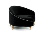 Melodia Curved Sofa : Jet Black and Snow Velvet /Gold Legs - JAMES By Jimmy DeLaurentis