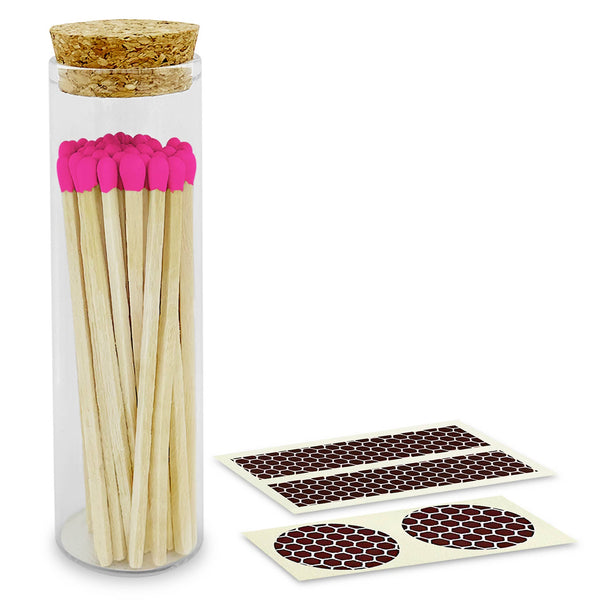 4" Matches in Chic Cork Top Jar - Colors of Your Choice: Hot Pink