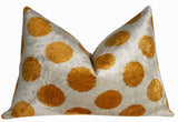 Handmade Velvet Pillow – Gold Mustard Polka Dot Pattern16x24