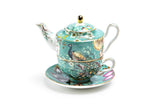 Peacock Lotus Garden Green Fine Porcelain Tea For One Set