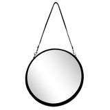 Mirror - Black Metal Round Hanging Leather Strap, 28 in.
