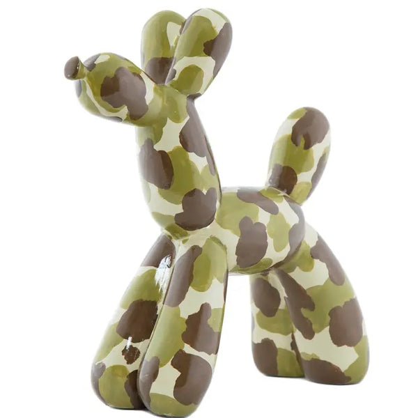 Hand Painted Camouflage Resin Dog Sculpture 12"