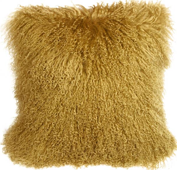 18" x 18" Soft Gold Mongolian Sheepskin Fur Pillow