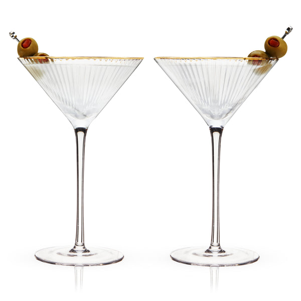 Gold-Rimmed Crystal Martini Glasses - Set of 2