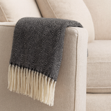 Black Herringbone Fringed 50x60 Inch Throw Blanket