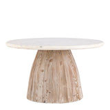 Natural Wood Round Coffee Table With Marble Top