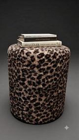 Leopard Bouclé Cylinder Pouf Ottoman