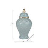 Ceramic Rope Temple Lidded Decorative Jar - Blue, 14 in.