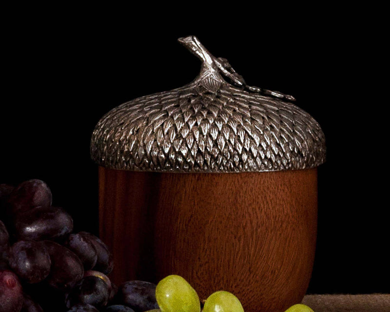 Pewter Top Wood Acorn Box