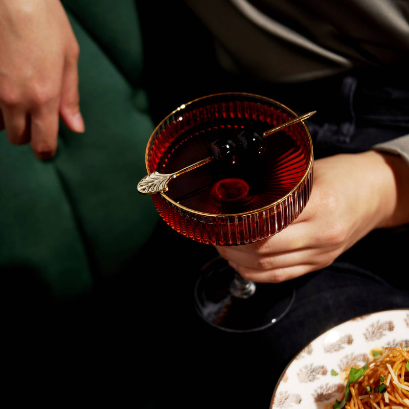 Deco Meridian Gold Rimmed Crystal Coupe Glasses Set of 2