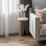 End Table - White Marble Top with Iron Frame, 24 in.