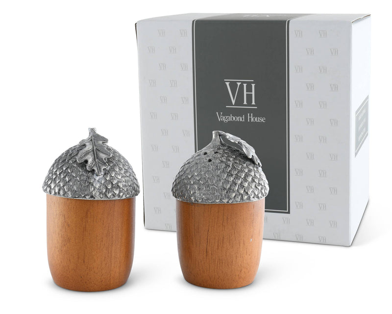 Wood and Pewter Acorns Salt & Pepper Set