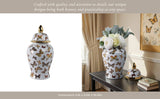 Decorative Temple Jar - White Ceramic Butterflies, 18 in.
