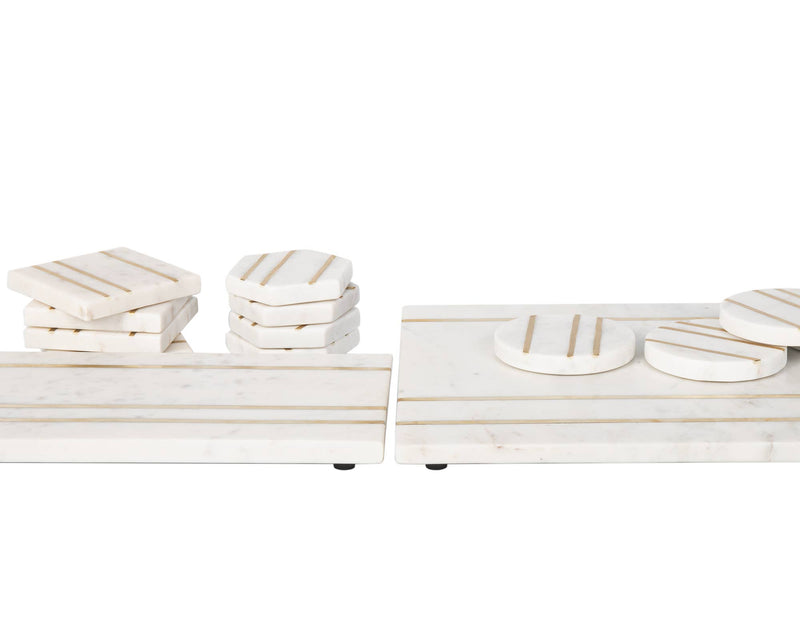 Set of Four Round Marble Coasters with Inlay