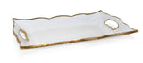 Rectangular Glass Tray with Handles and Gold Rim