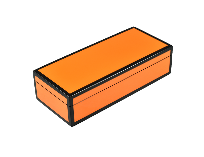 Orange with Black Trim Lacquer Decorative Pencil Box