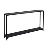 56" Clear and Black Glass Floor Shelf Console Table