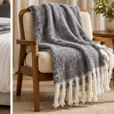 Aurora Mohair Throw, Grey Ivory