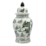 Black & White Landscape Chinoiserie Ceramic Jar 25"