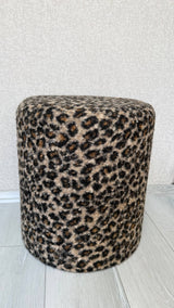 Leopard Bouclé Cylinder Pouf Ottoman