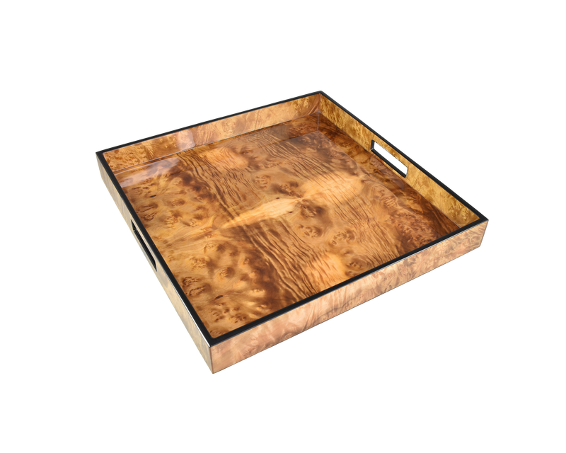Walnut Burl with Black Trim - 16" Square Tray - L-48WNT