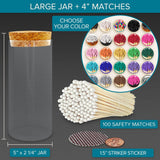 4" Matches in Large Chic Cork Top Jar - Color(s) of Choice