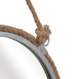 Wall Mirror - Silver Metal Glass Round Rope Hanger, 24x31 in