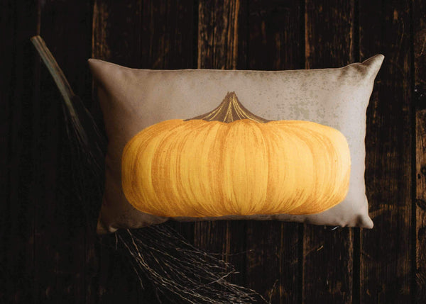 Primitive Flat Fall Pumpkin Lumbar Pillow Cover | 18x12 Thanksgiving Décor | Fall Decor | Room Decor | Decorative Pillows | Gift for her: Flat Yellow Pumpkin / Cover