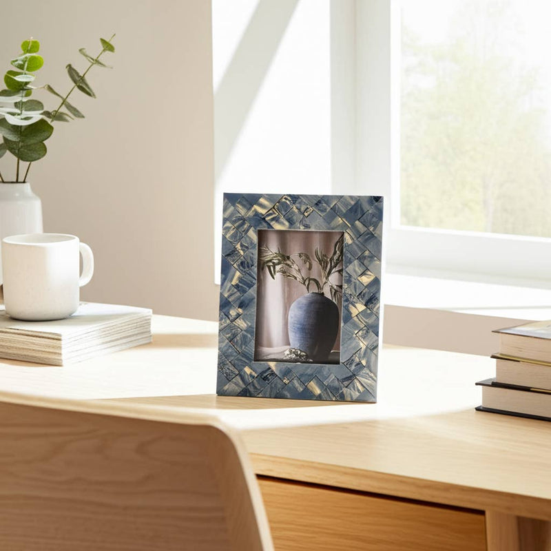 Resin Woven Memories Photo Frame - Blue/Ivory, 4x6 in.