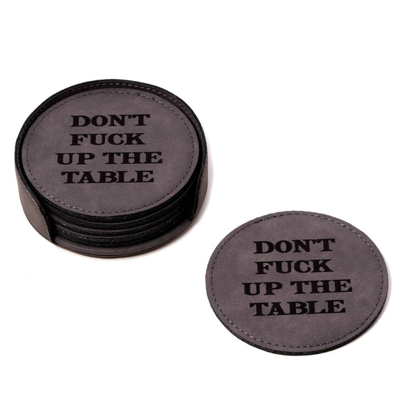 6 Coaster Set with Holder in Vintage Grey Leatherette