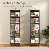 5 Tiers Rotating Bookshelf, Corner Bookcase, 360 Display Wood Spinning Bookshelves, Floor Standing Bookcase Narrow Shelf, Rustic Brown