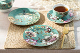 Peacock Lotus Garden Green Porcelain Dessert Plate Set of 2
