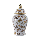 Ceramic Elegant Butterfly Lidded Jar - White/Gold, 18x9 in.
