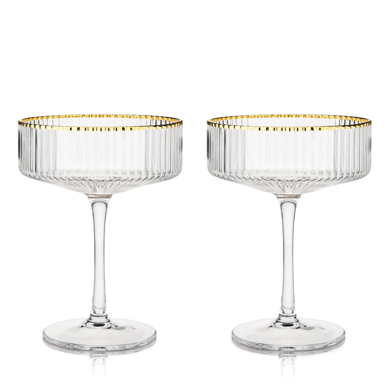 Deco Meridian Gold Rimmed Crystal Coupe Glasses Set of 2