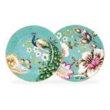 Peacock Lotus Garden Green Porcelain Dessert Plate Set of 2