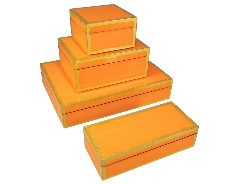 Orange with Shine Gold Leaf Trim - Square Box - L-31FSOSGL