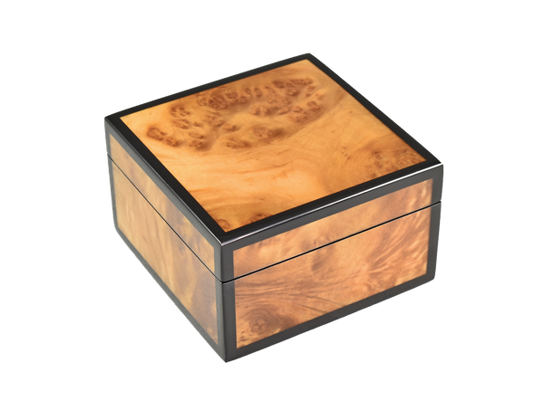 Walnut Burl with Black Trim Square Decorative Box