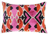Handmade Velvet Pillow 16x24 Pink Orange Ikat Design
