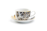 Black Gold Peony 7oz Fine Porcelain Tea Cup and Saucer