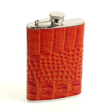 8 oz. Stainless Steel Orange "Croco" Leather Flask