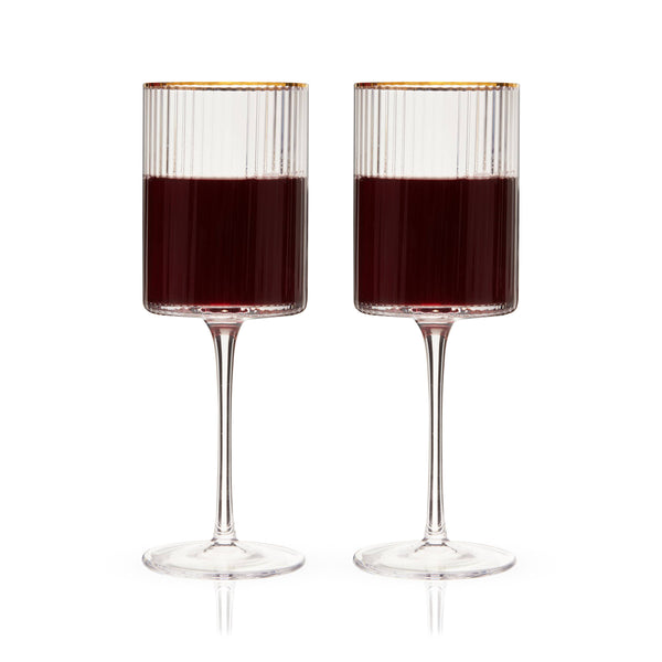 Gold-Rimmed Crystal Wine Glasses - Set of 2