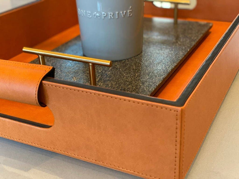 Cooper Saddle Hand-Stitched Premium Leather | Serving Tray | 20" x 14" x 3.15" | One Preevay