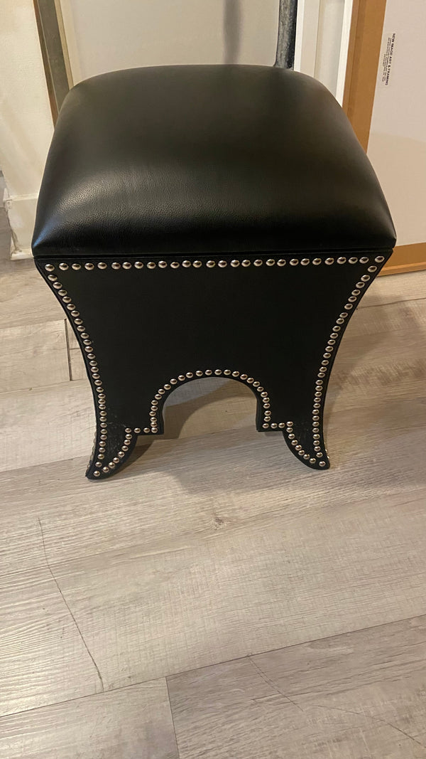 Global Views Moroccan Poof Black Leather