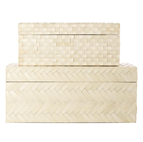 TWOS COMPANY/BASKET WEAVE BONE BOXES/JAMES BY JIMMY DELAURENTIS