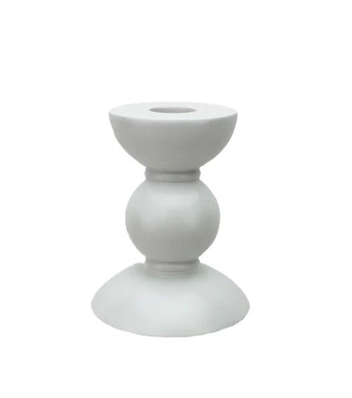 SMALL TALL WHITE BOBBIN CANDLESTICK - 10CM