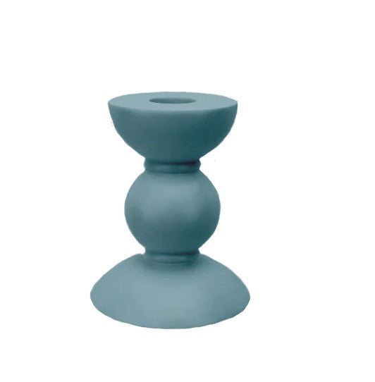 SMALL CHAMBRAY BLUE BOBBIN CANDLESTICK - 10CM