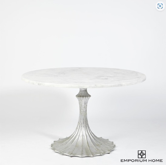 FLUTE TABLE 48" WHITE MARBLE TOP W/26" SILVER LEAF BASE